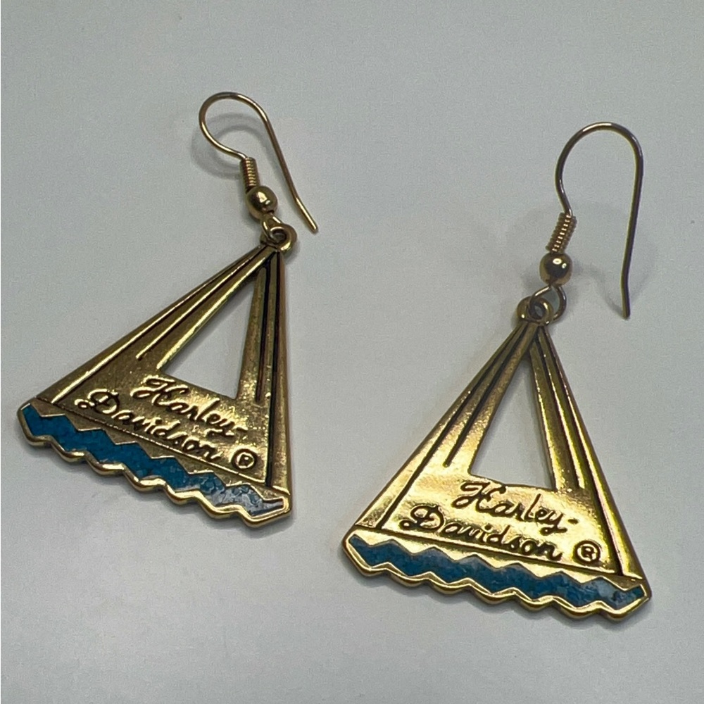 Vintage Harley Davidson Triangle Shaped Gold Tone Earrings